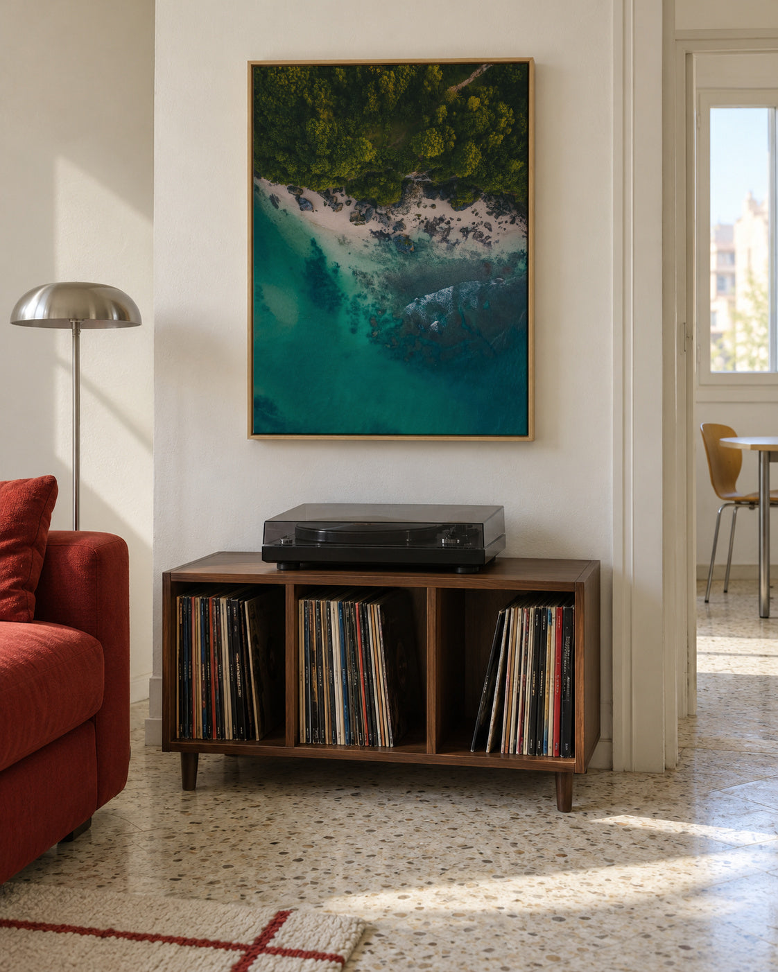 Rocky seaside airview - Framed canvas in an interior
