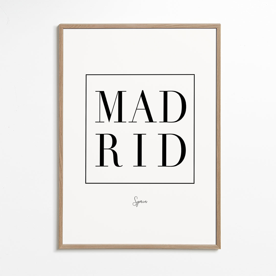 Plakat miasta Madryt typografia serif