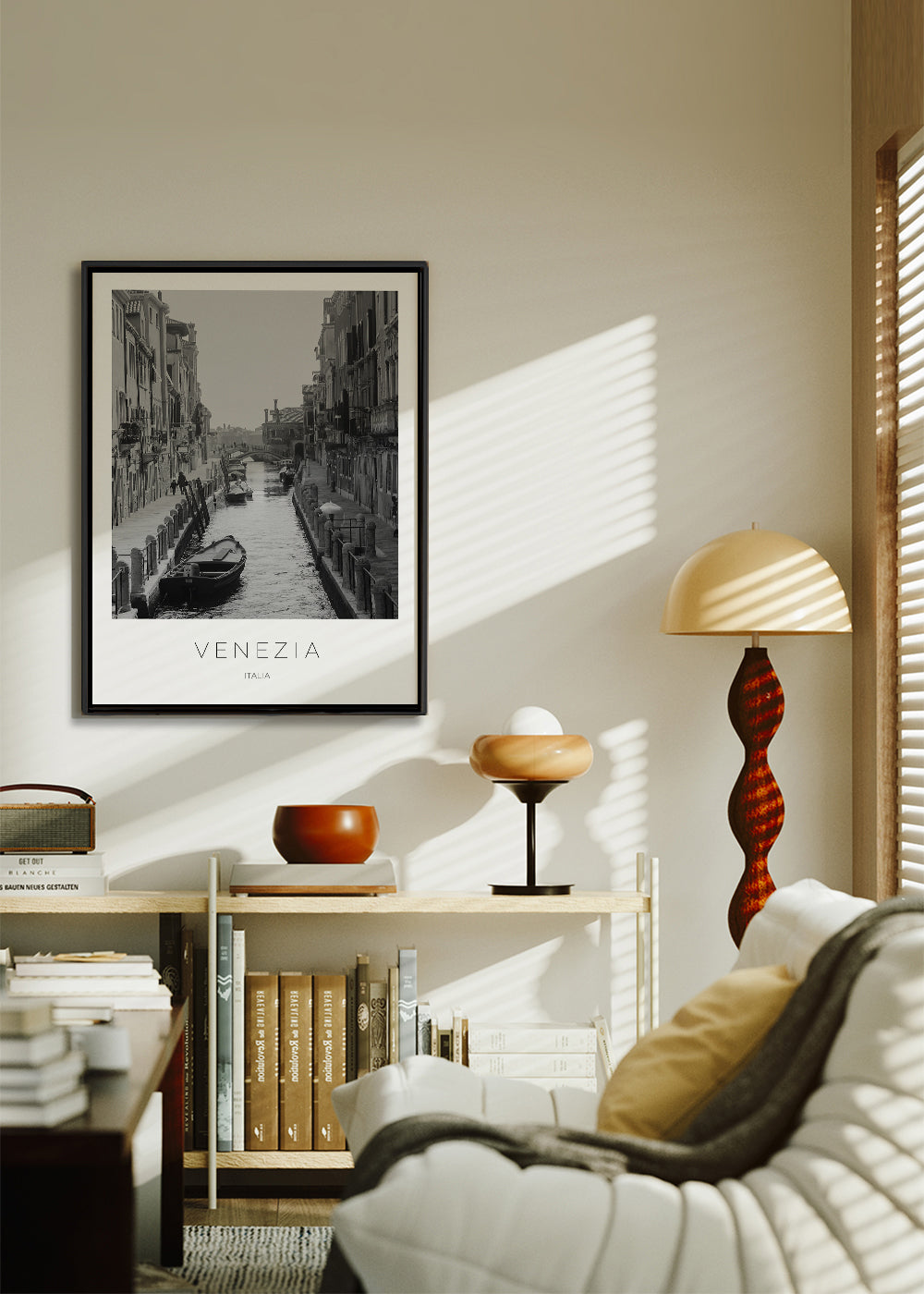 Plakat miasta — Kanał w Wenecji czarno-biały