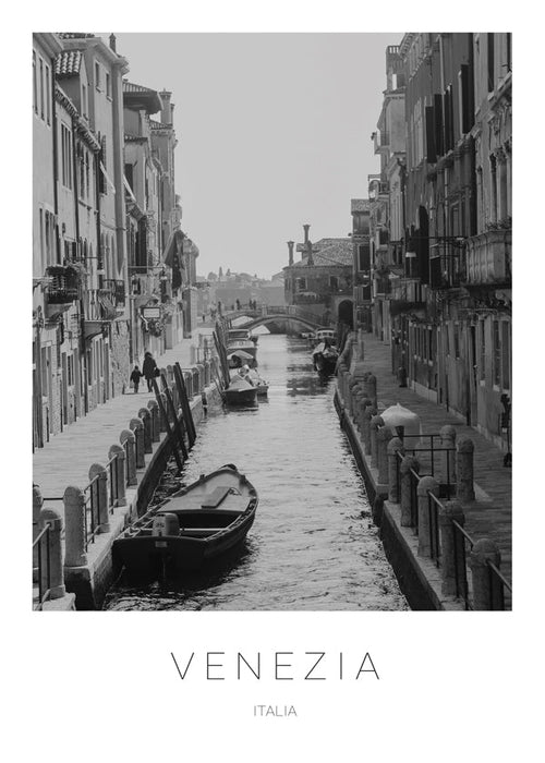 Plakat miasta — Kanał w Wenecji czarno-biały