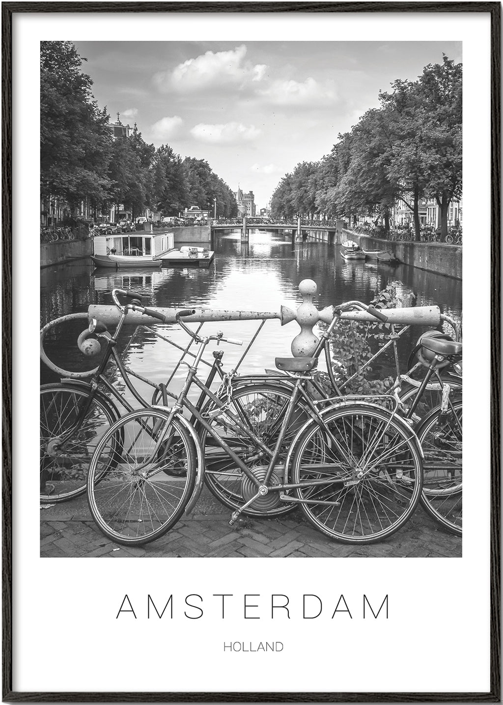 Plakat miasta Amsterdam czarno-biały