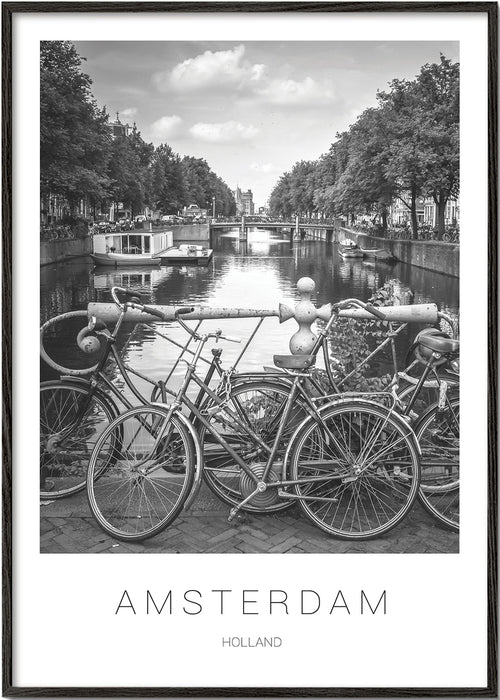 Plakat miasta Amsterdam czarno-biały