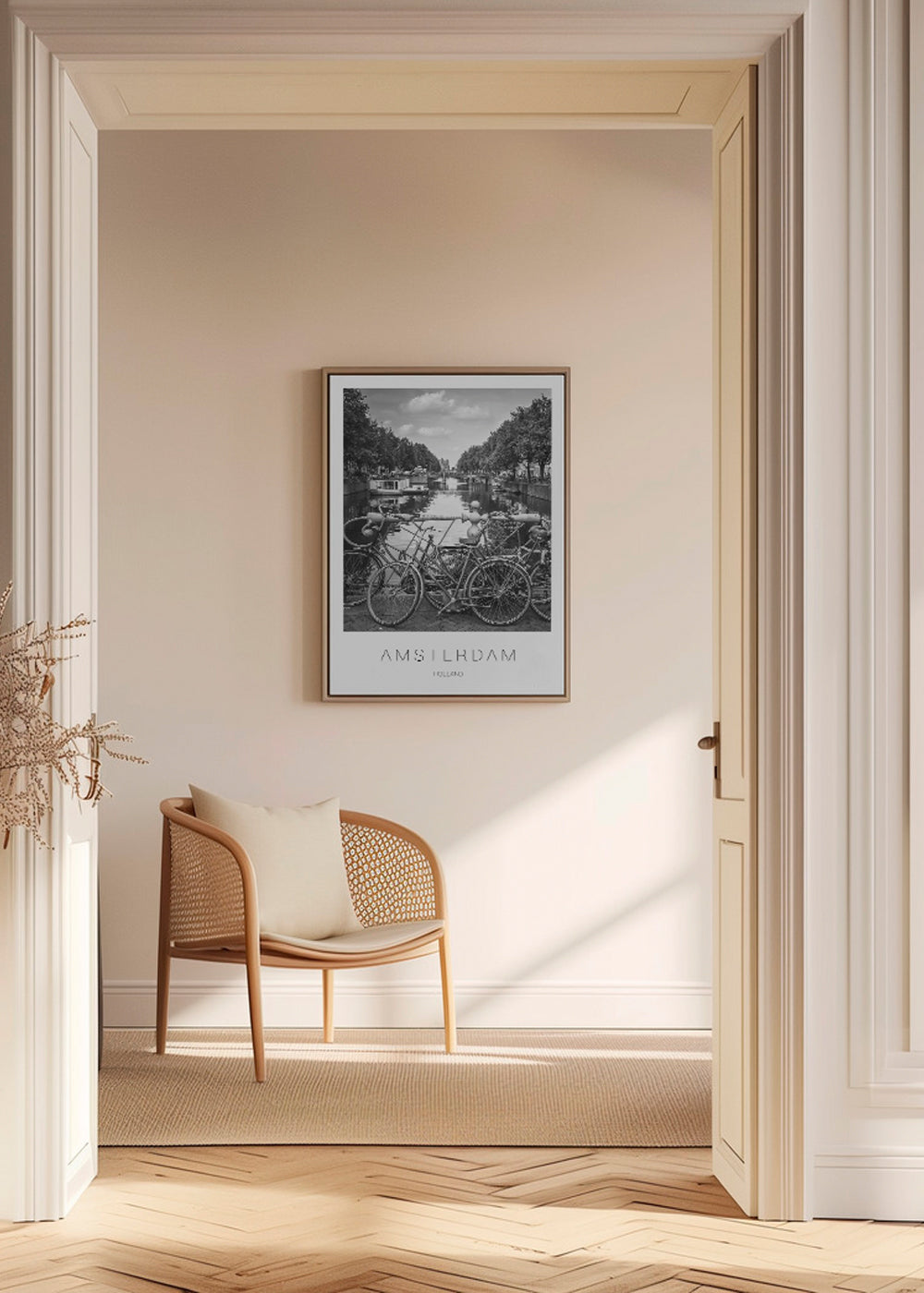 Plakat miasta Amsterdam czarno-biały