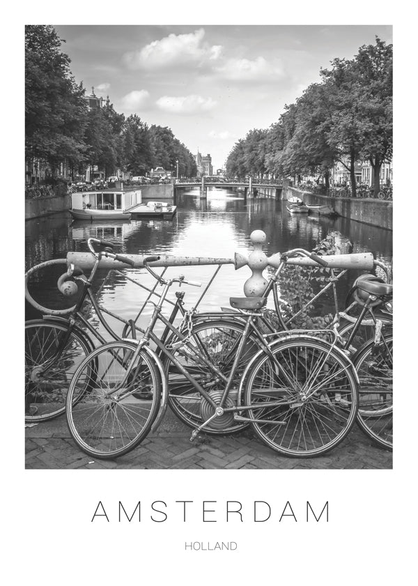 Plakat miasta Amsterdam czarno-biały