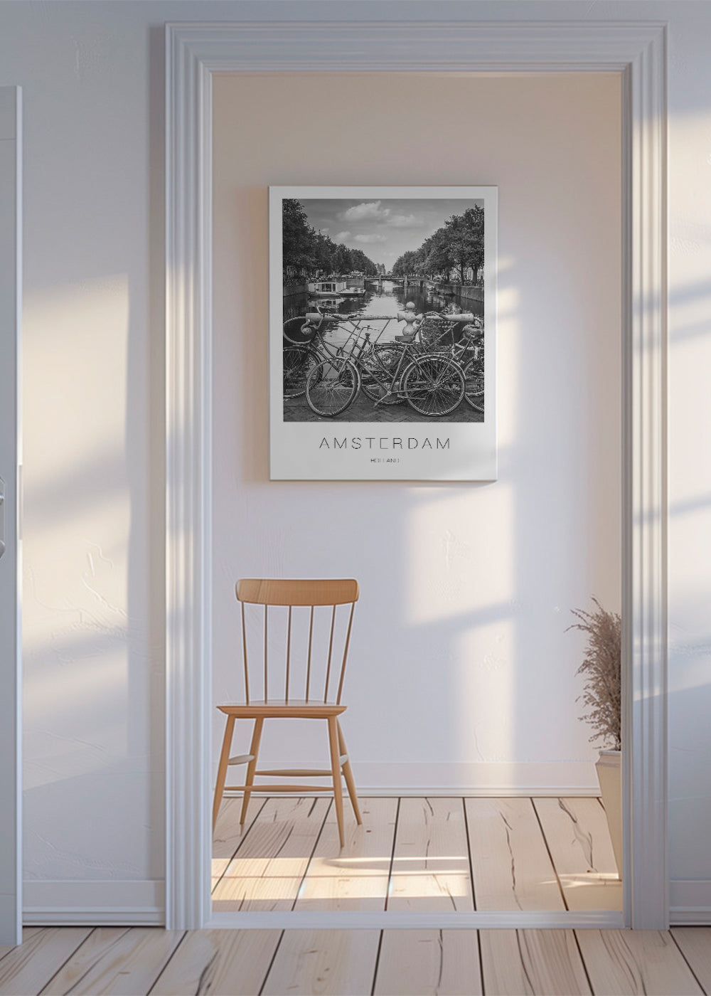 Plakat miasta Amsterdam czarno-biały