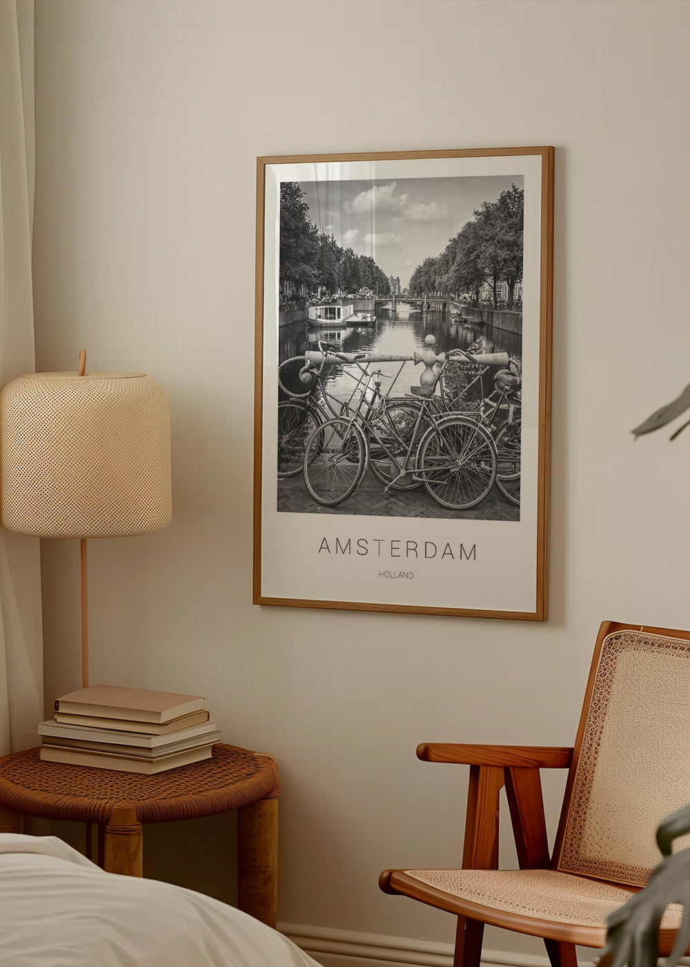 Plakat miasta Amsterdam czarno-biały