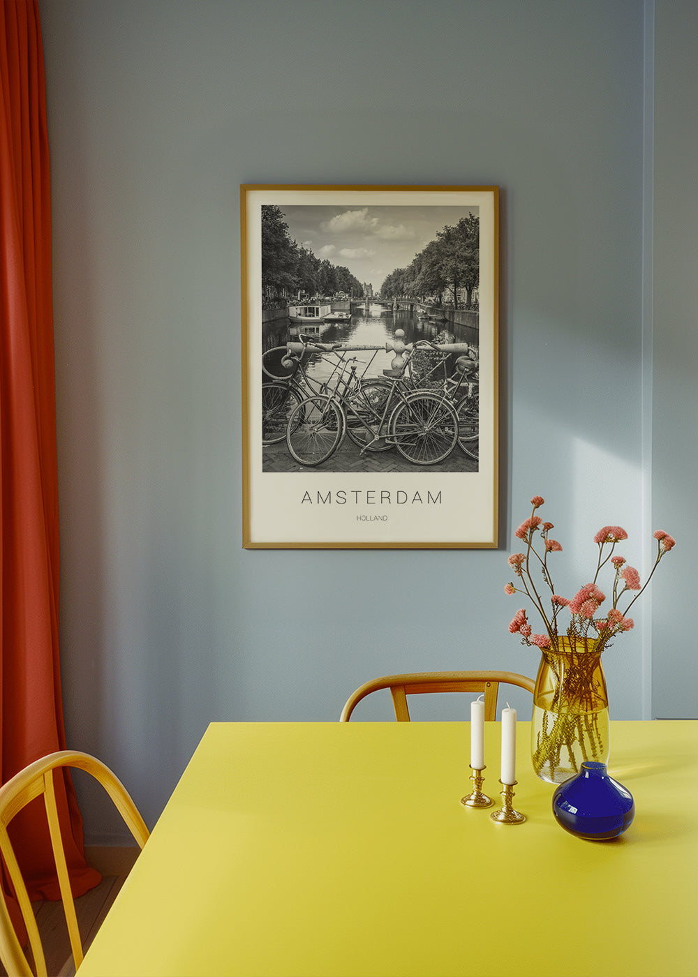 Plakat miasta Amsterdam czarno-biały