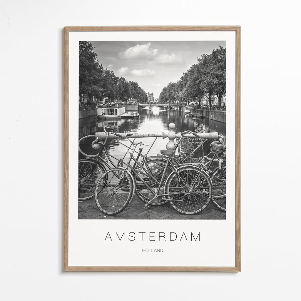 Plakat miasta Amsterdam czarno-biały
