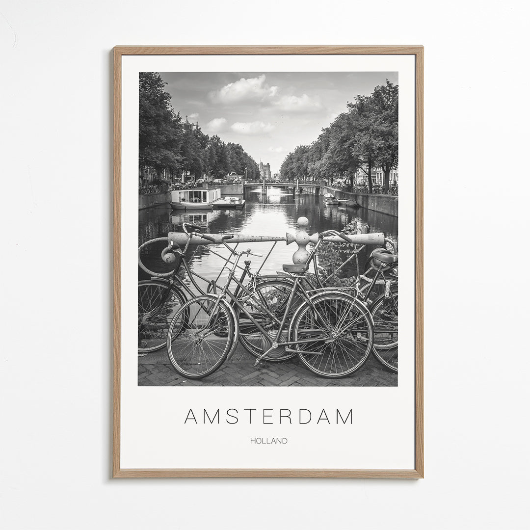 Plakat miasta Amsterdam czarno-biały