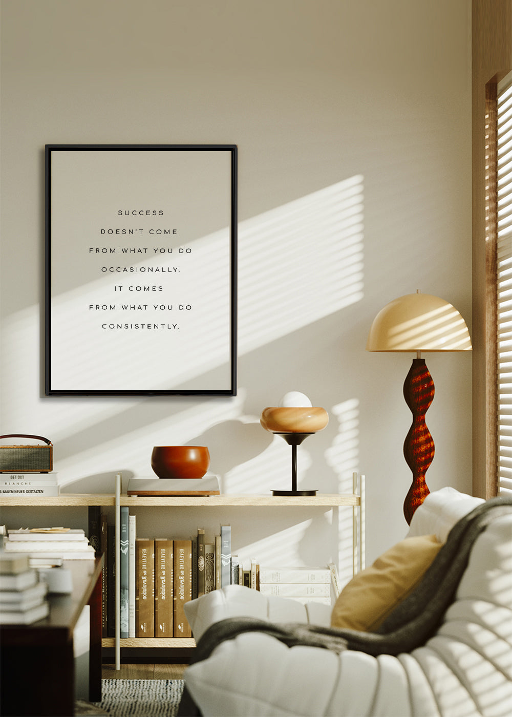 Minimalistyczny plakat z cytatem motywacyjnym na środku