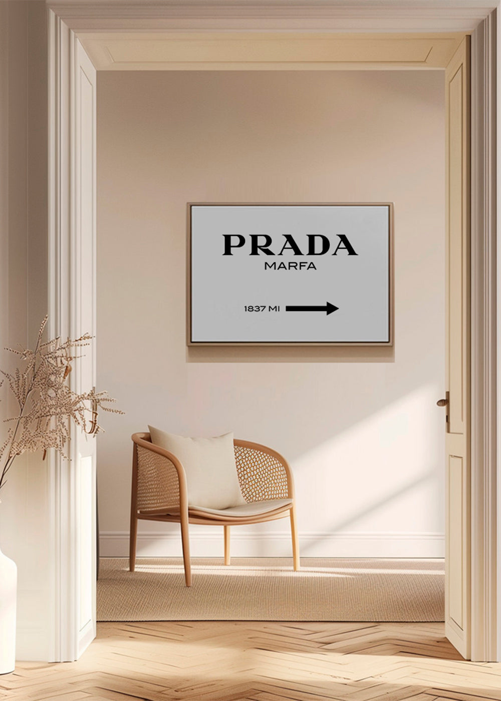 Plakat podróżniczy z typografią Prada Marfa
