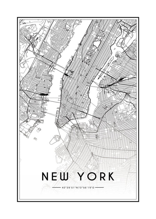 Cuadro de ciudades New York mapa