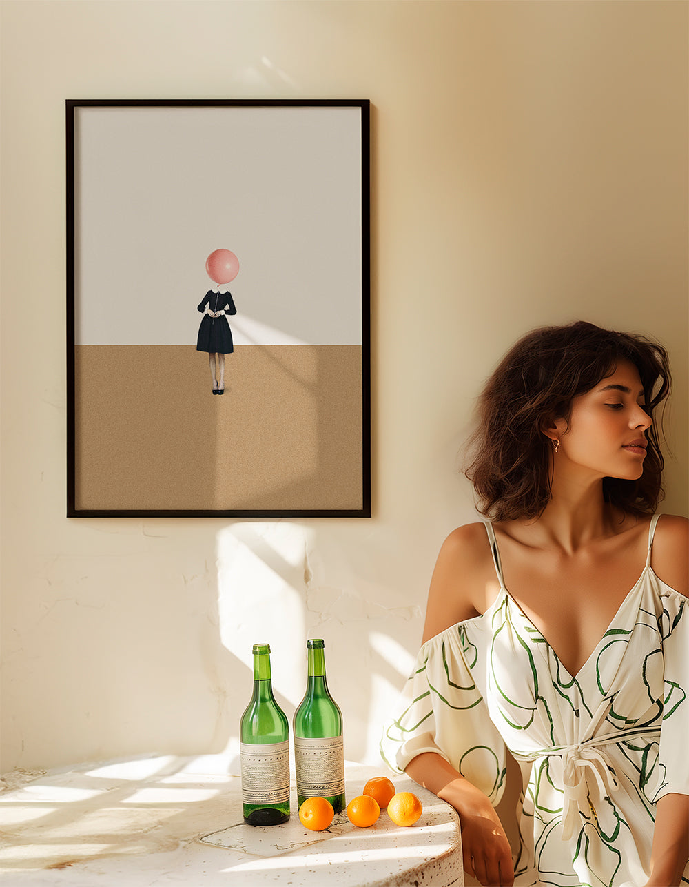 Minimalistyczny obraz z różowym balonem