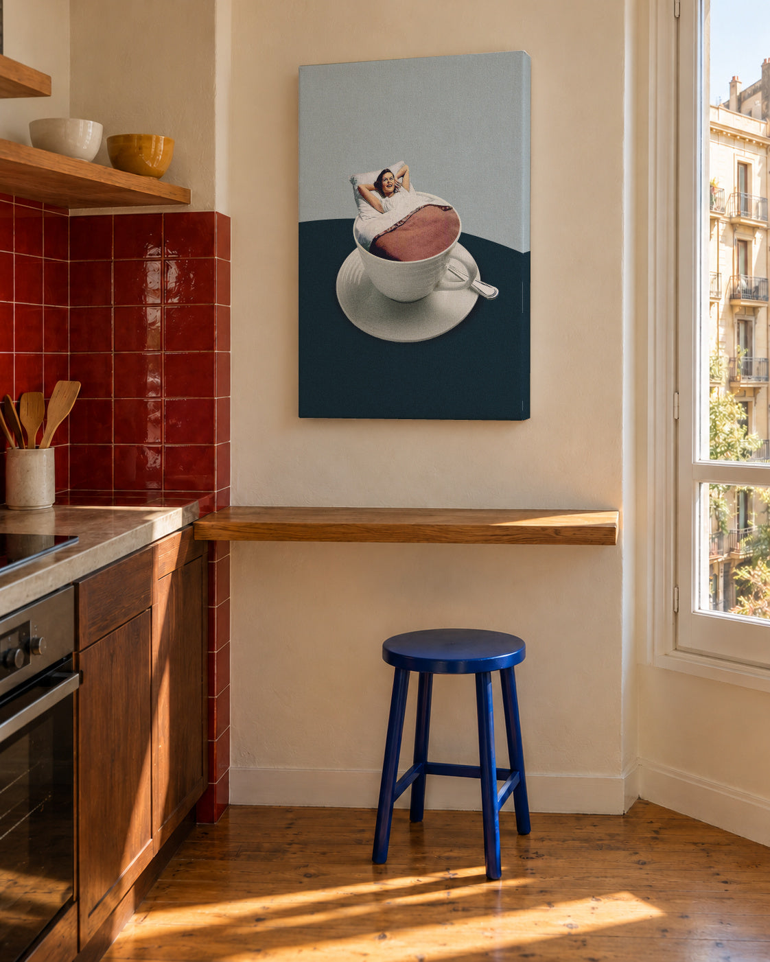 Morning rituals - Unframed canvas in an interior