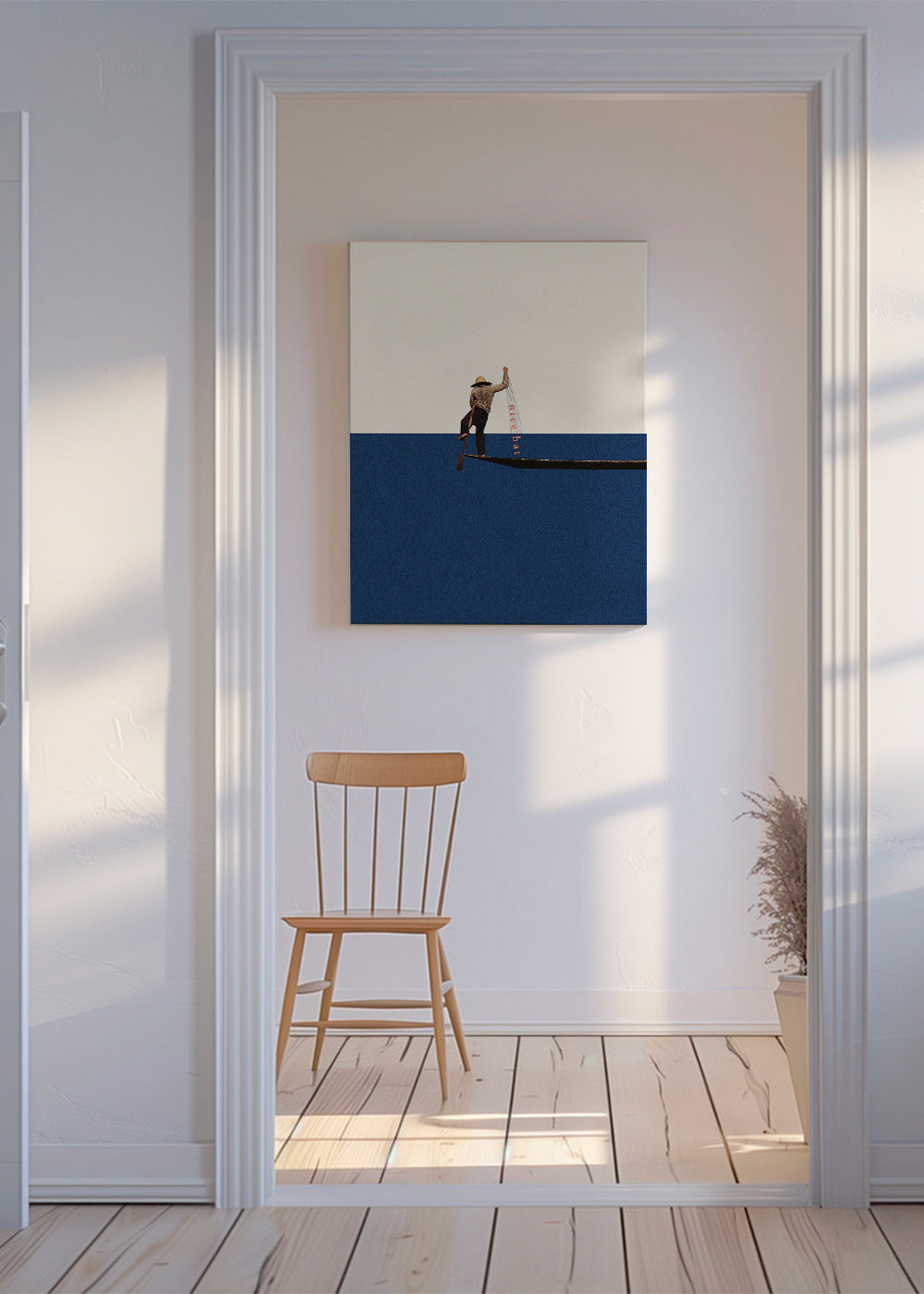 Ilustracja gondolier na niebieskim morzu