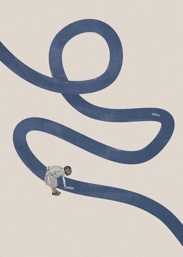 Ilustracja dziecka z niebieską wstęgą
