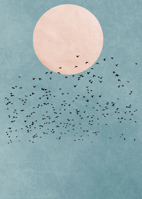 Ilustracja minimalistyczna różowy księżyc i stado