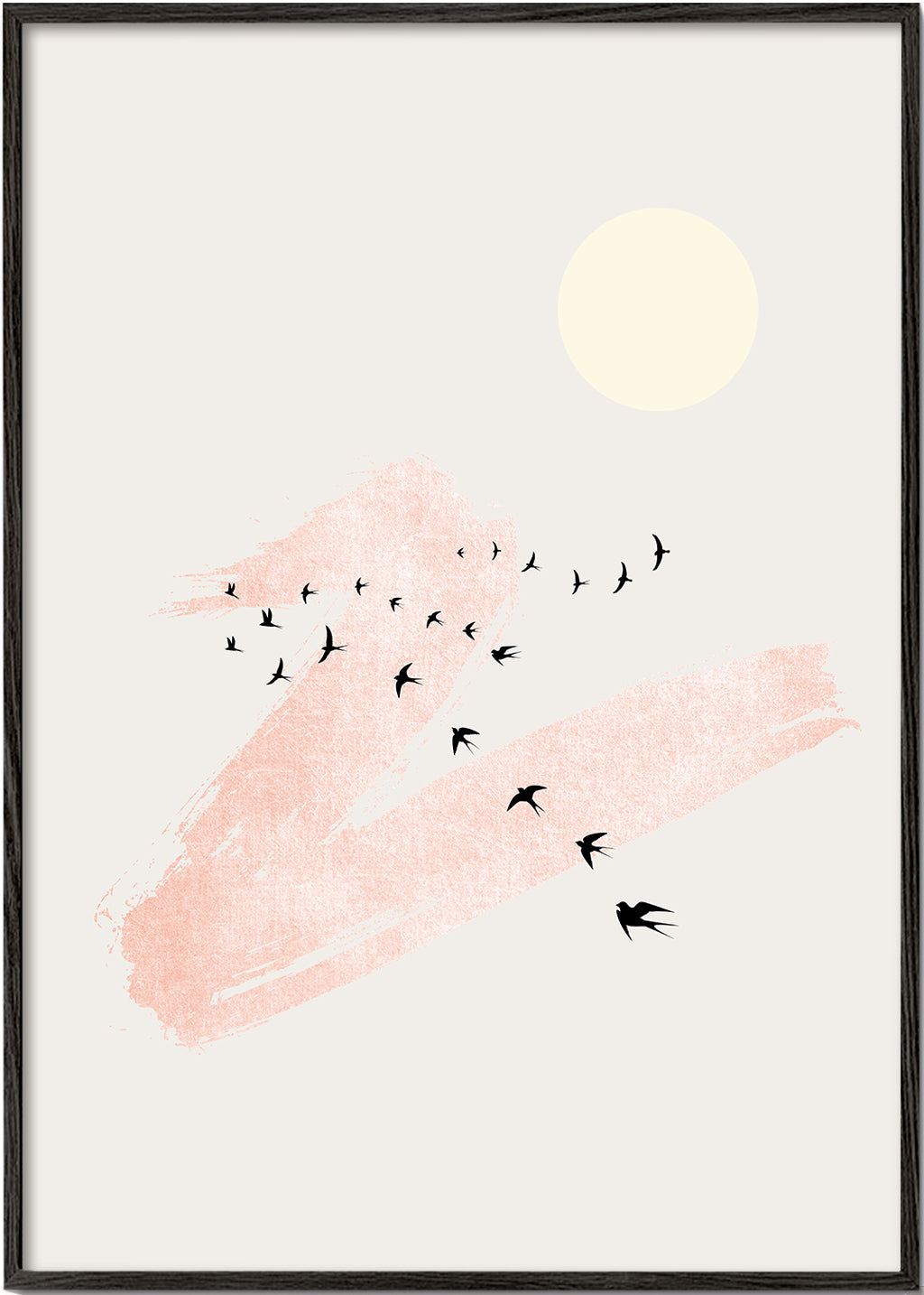 Ilustracja latających ptaków z różowym pociągnięciem