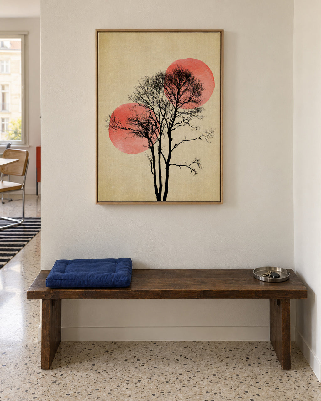 Sun and moon hiding - Framed canvas in an interior