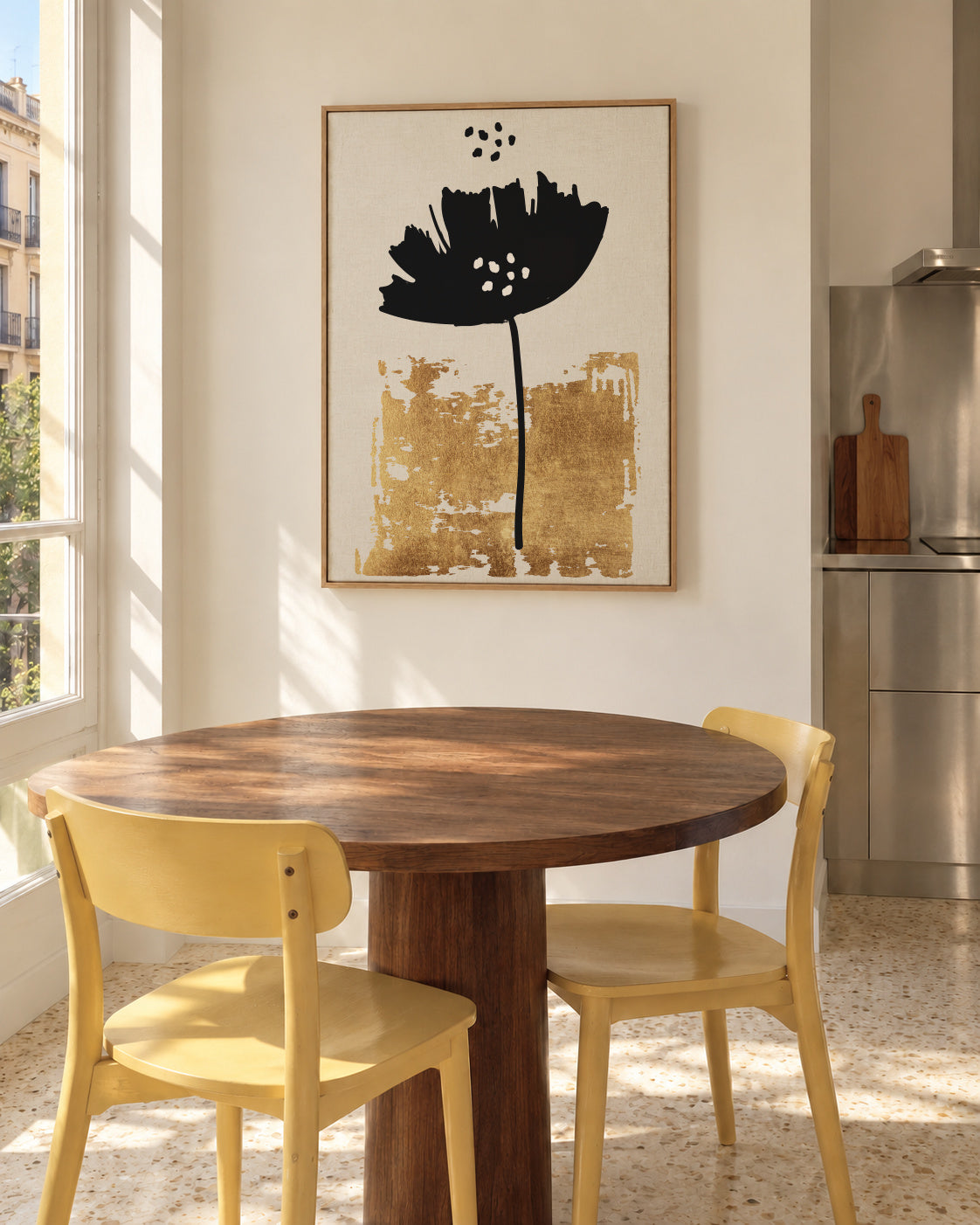 Black Poppy - Framed canvas in an interior