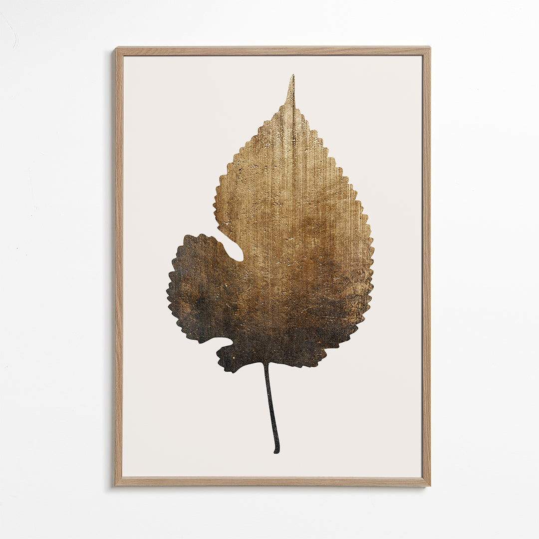 Plakat botaniczny z teksturowanym złotym liściem