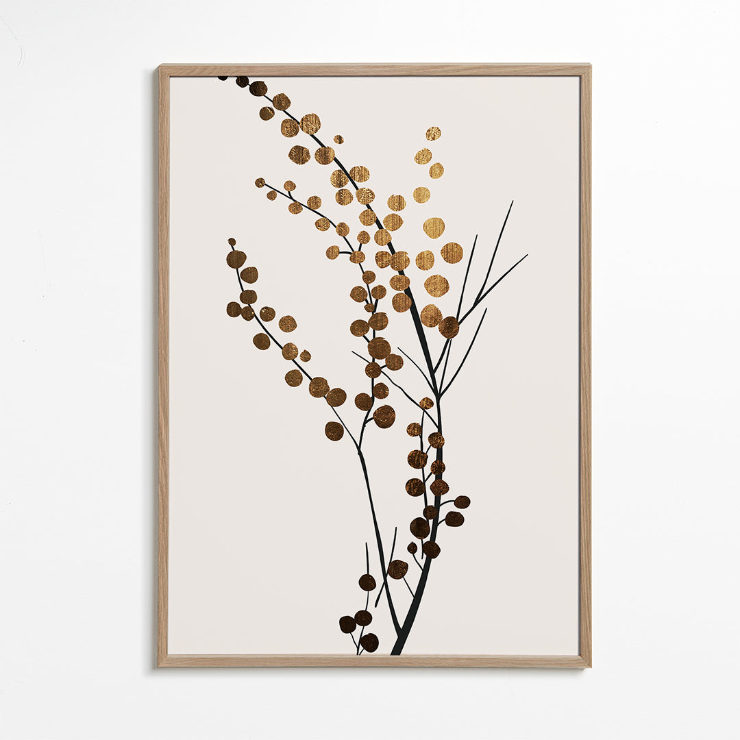 Plakat botaniczny ze złotymi gałązkami