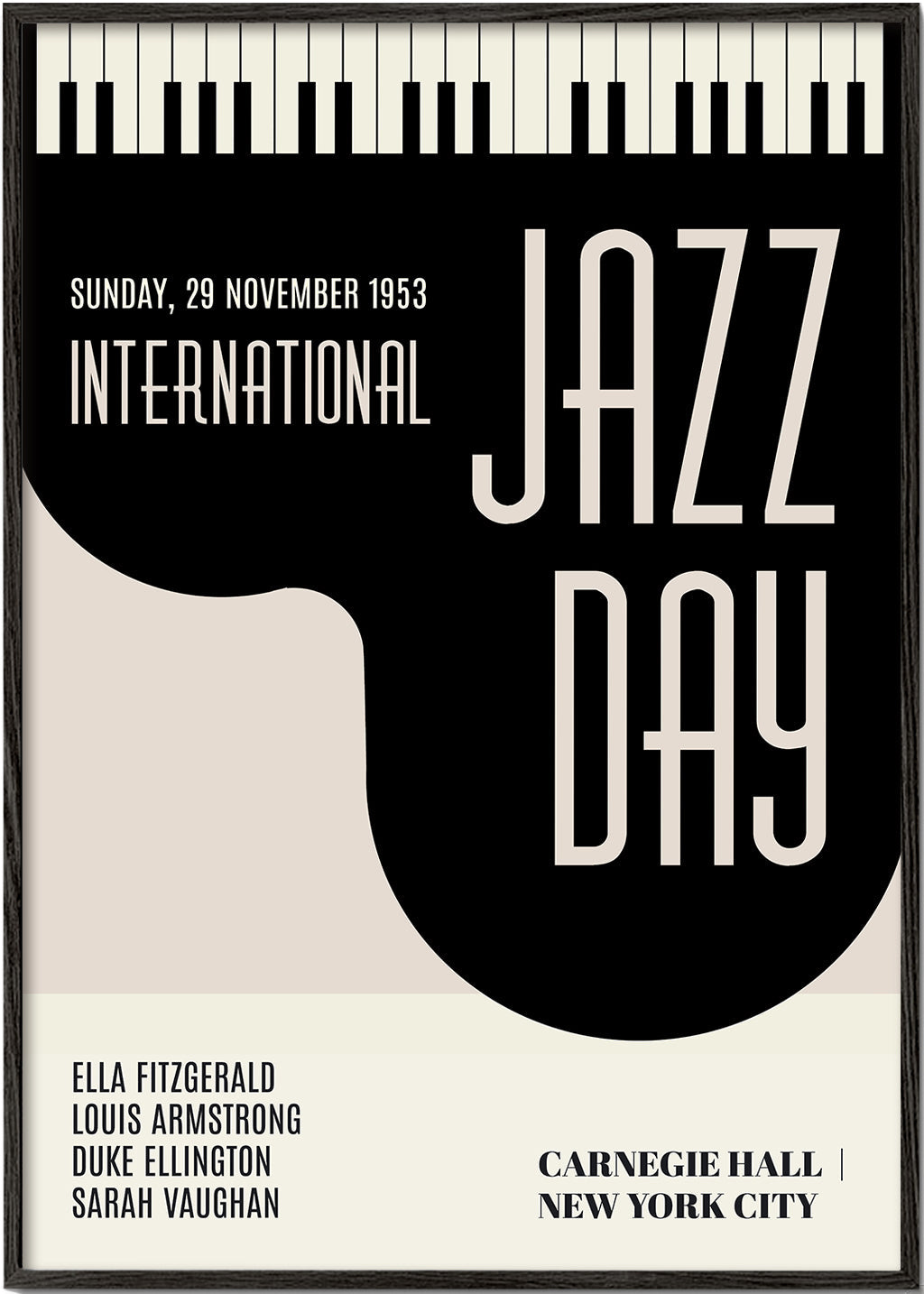 Plakat vintage Jazz Day z klawiszami fortepianu