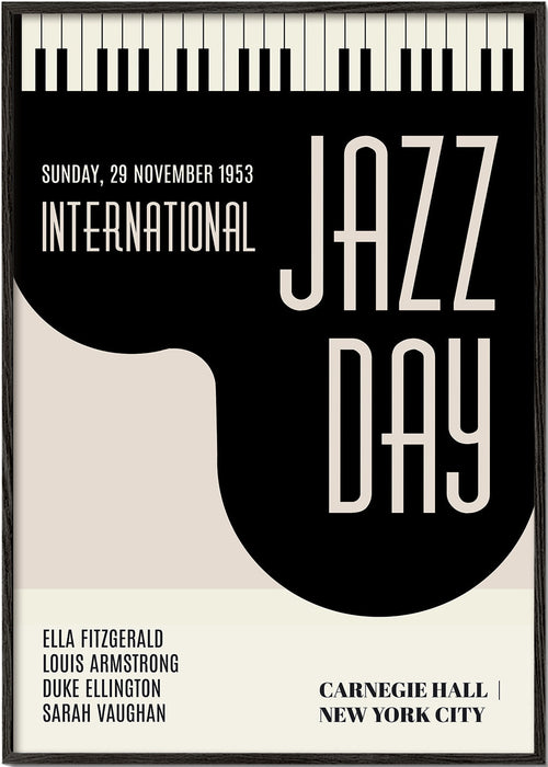 Plakat vintage Jazz Day z klawiszami fortepianu