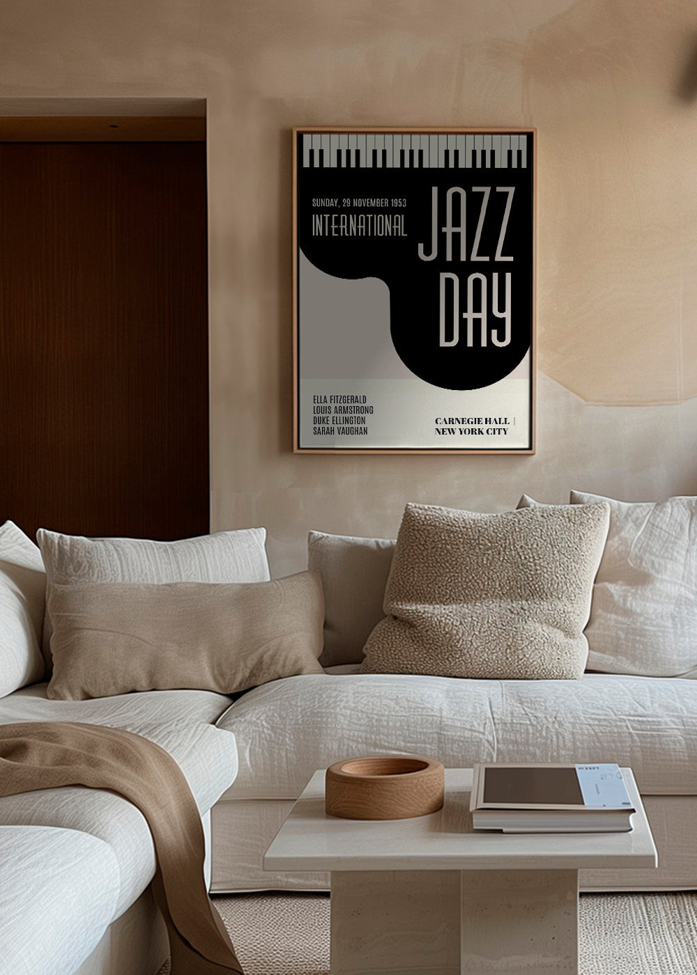 Plakat vintage Jazz Day z klawiszami fortepianu