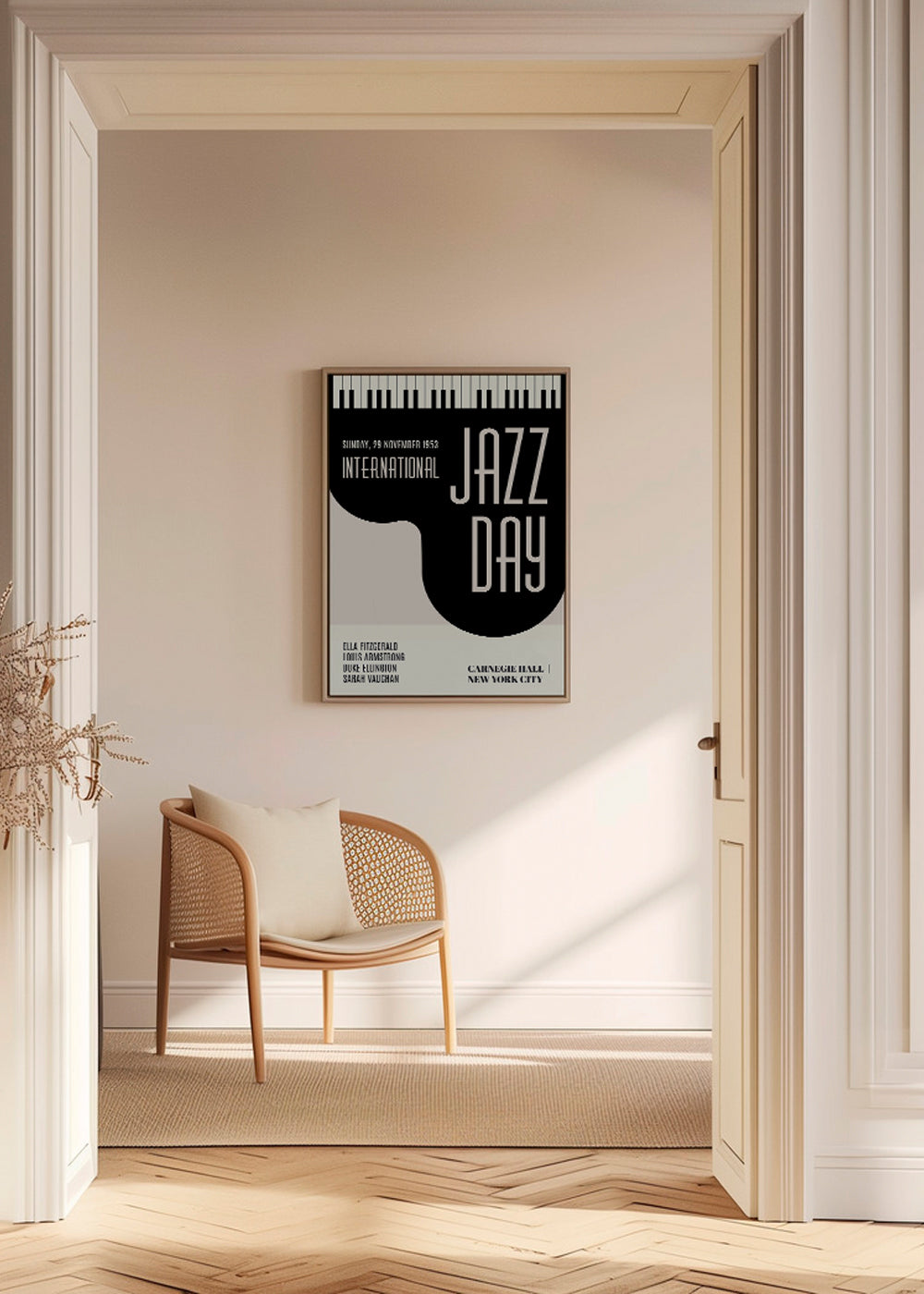Plakat vintage Jazz Day z klawiszami fortepianu