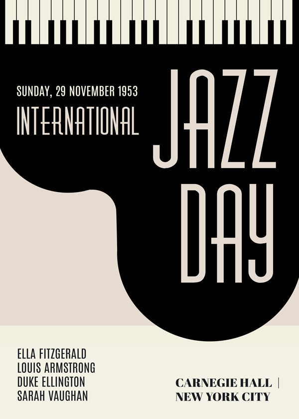 Plakat vintage Jazz Day z klawiszami fortepianu