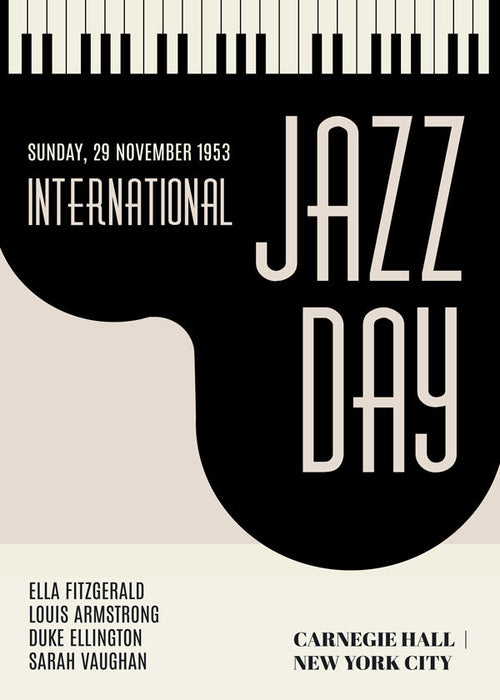 Plakat vintage Jazz Day z klawiszami fortepianu