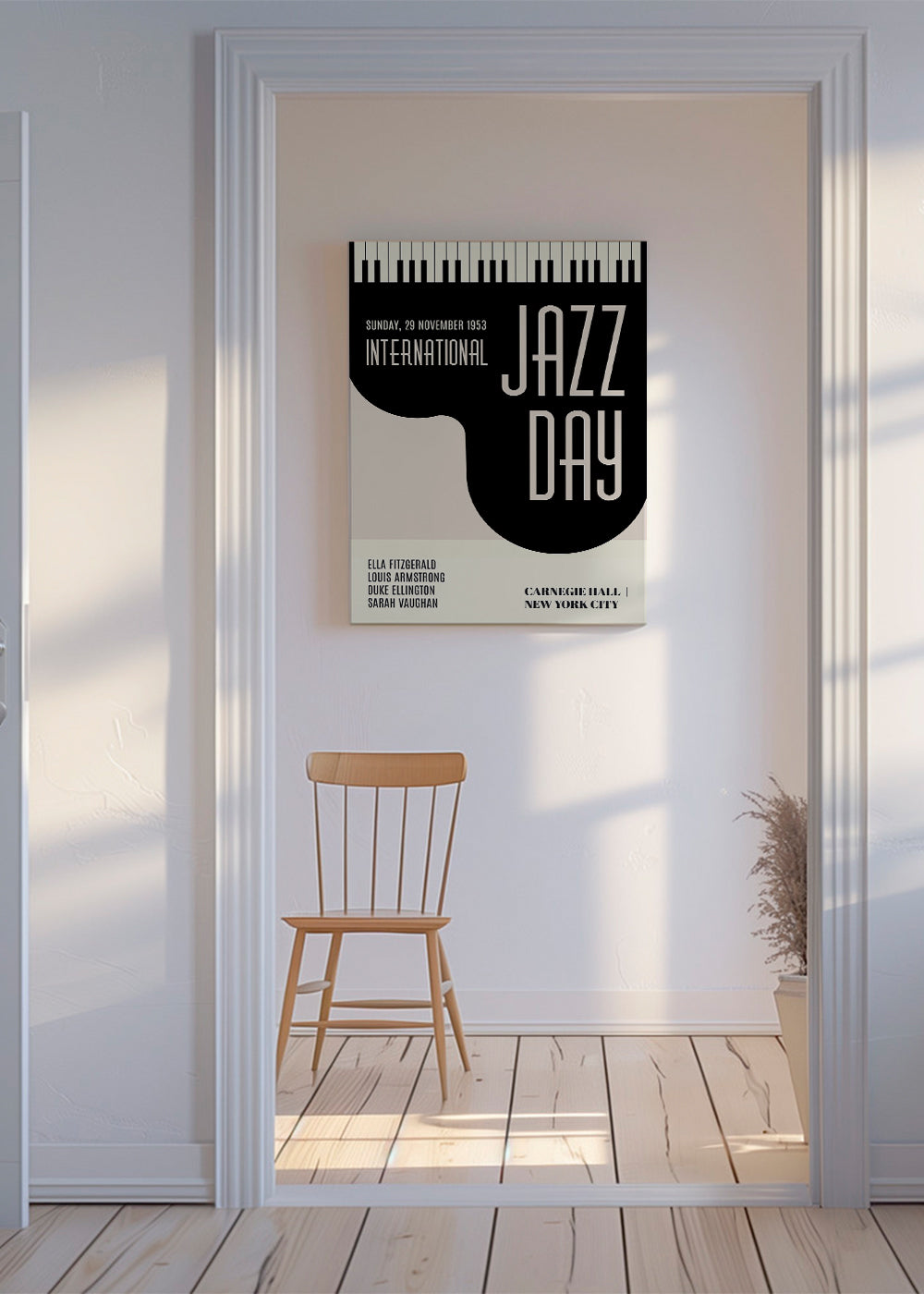 Plakat vintage Jazz Day z klawiszami fortepianu