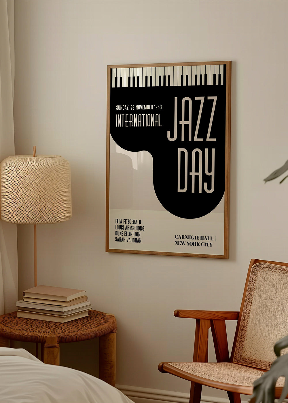 Plakat vintage Jazz Day z klawiszami fortepianu