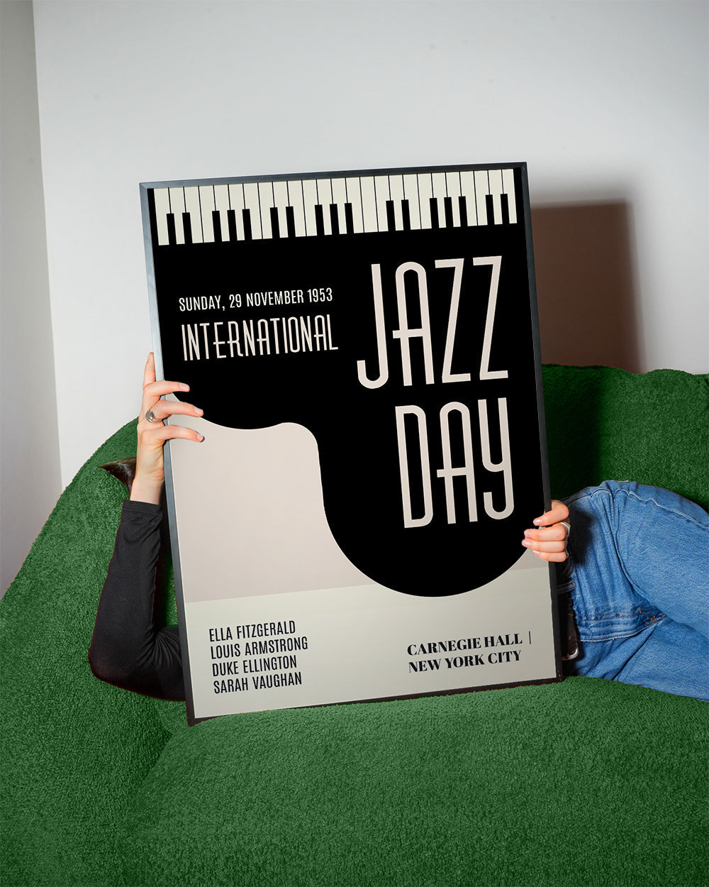 Plakat vintage Jazz Day z klawiszami fortepianu