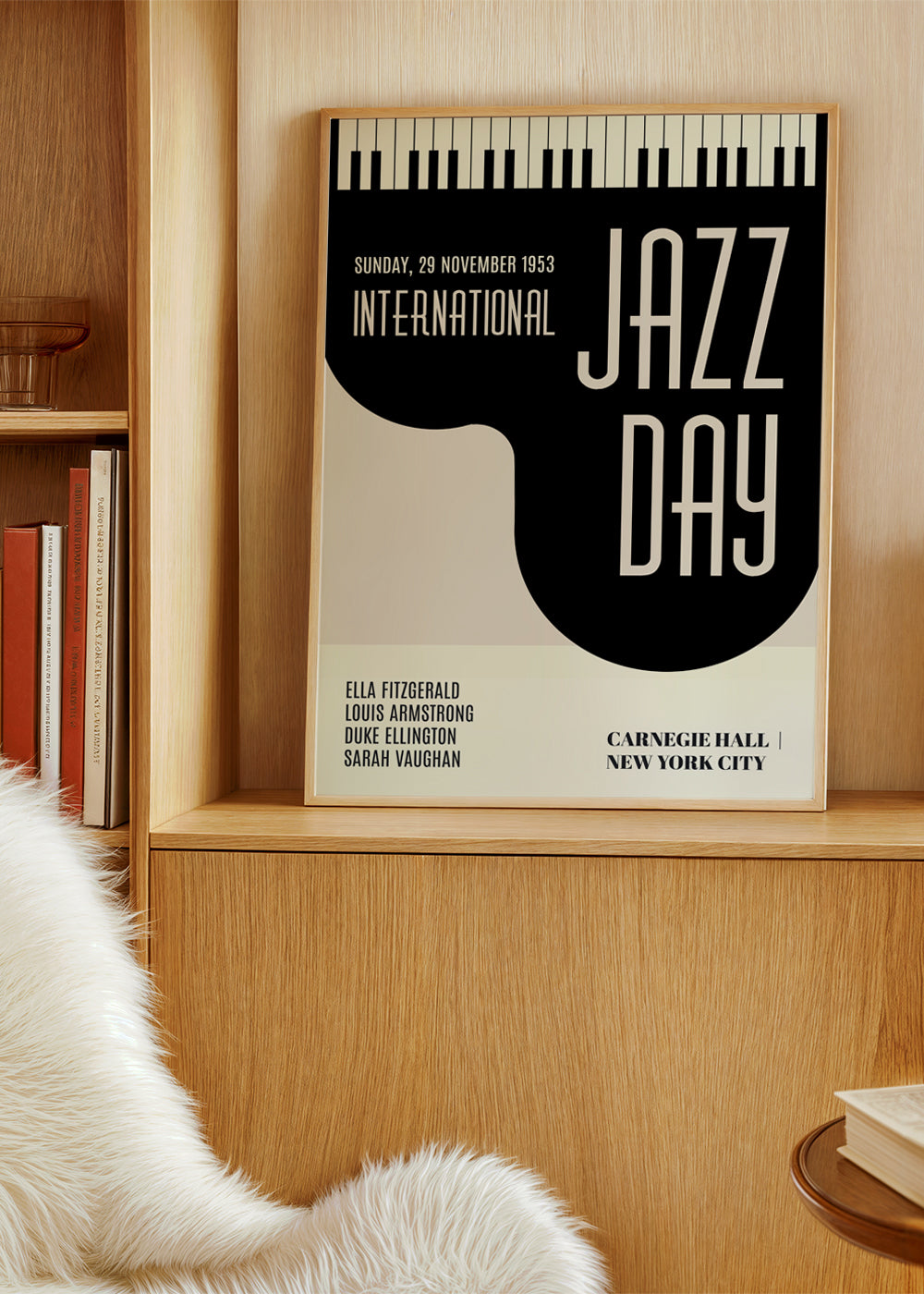 Plakat vintage Jazz Day z klawiszami fortepianu