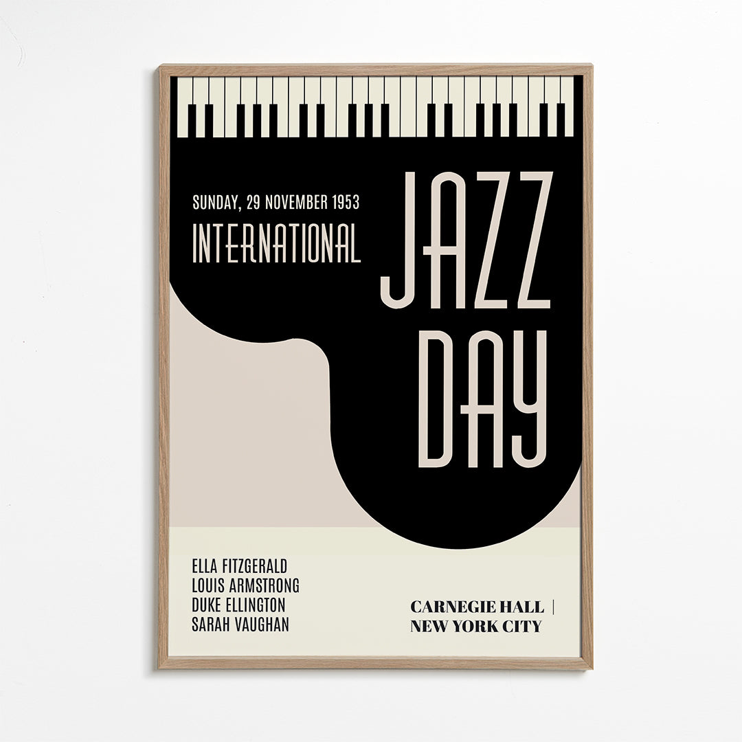 Plakat vintage Jazz Day z klawiszami fortepianu