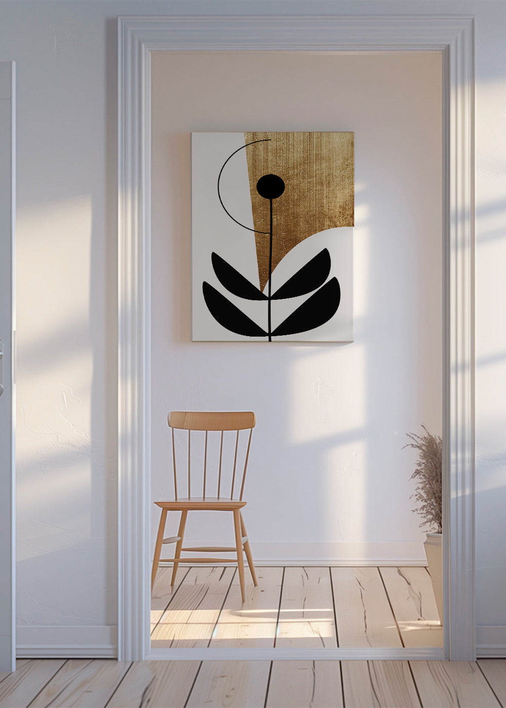 Plakat botaniczny minimalny ze złotą fakturą