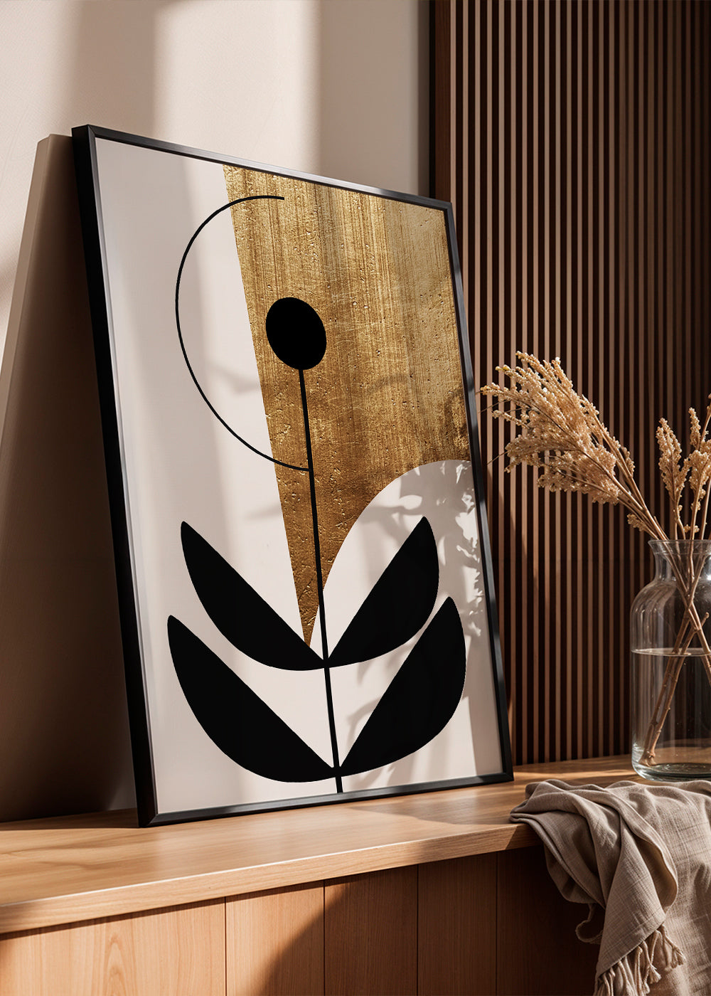 Plakat botaniczny minimalny ze złotą fakturą