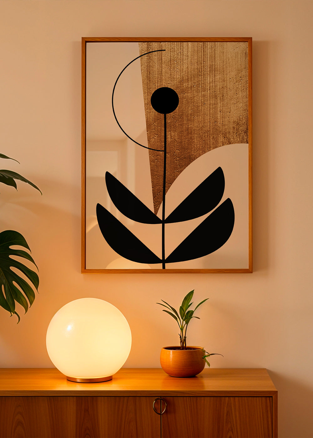 Plakat botaniczny minimalny ze złotą fakturą