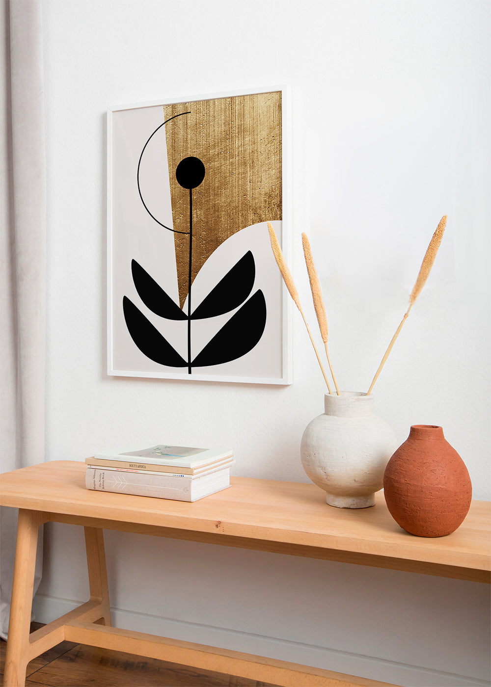 Plakat botaniczny minimalny ze złotą fakturą