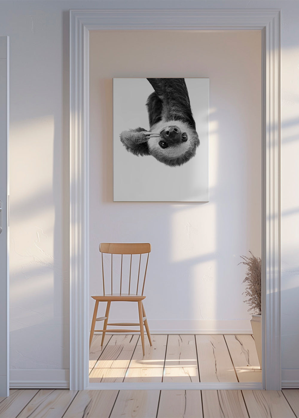 Portret leniwca w czerni i bieli