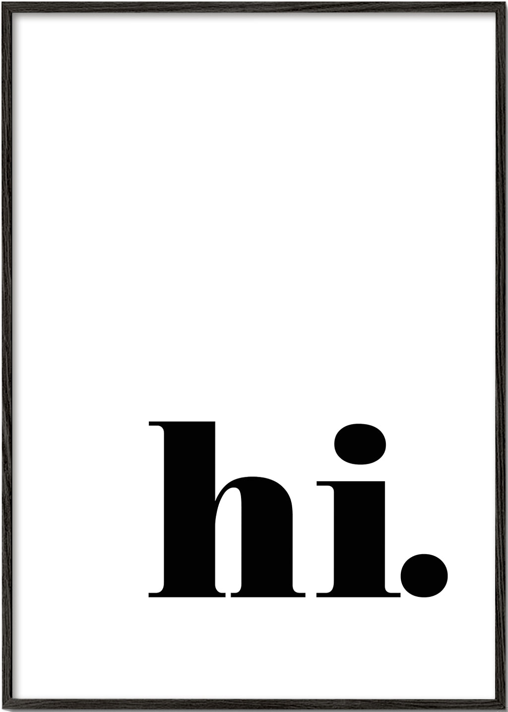 Minimalistyczny projekt z 'hi.' w dolnym rogu