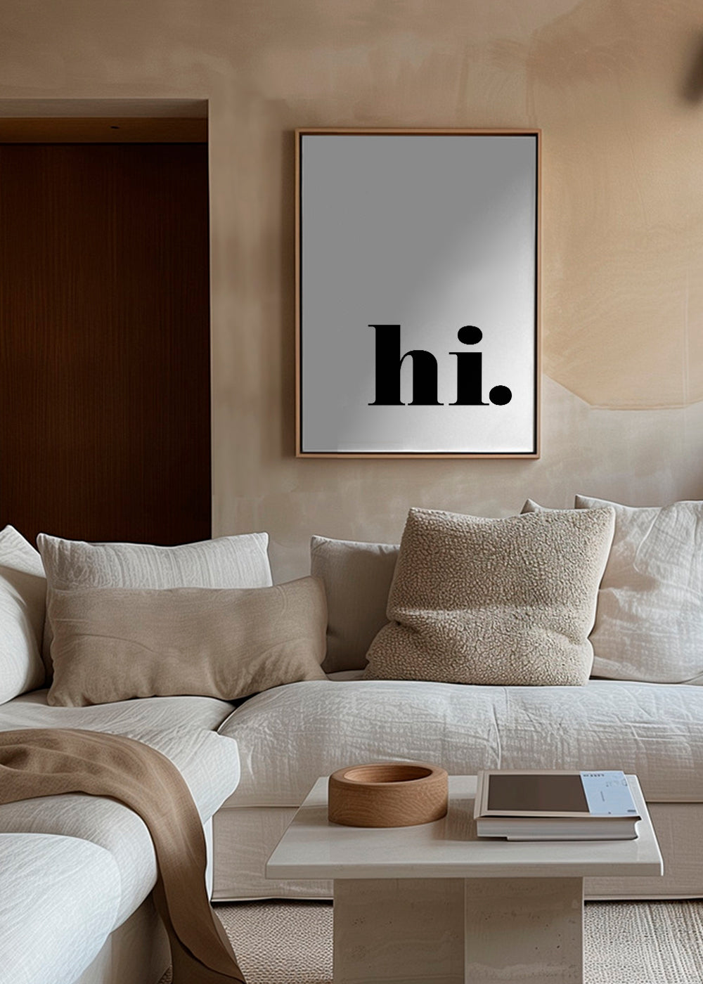 Minimalistyczny projekt z 'hi.' w dolnym rogu