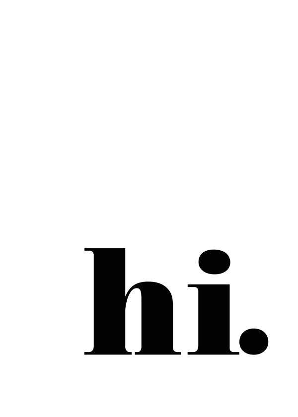 Minimalistyczny projekt z 'hi.' w dolnym rogu
