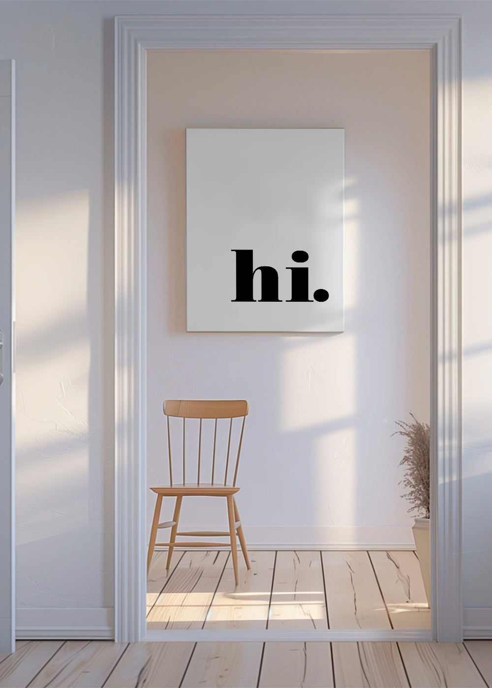 Minimalistyczny projekt z 'hi.' w dolnym rogu
