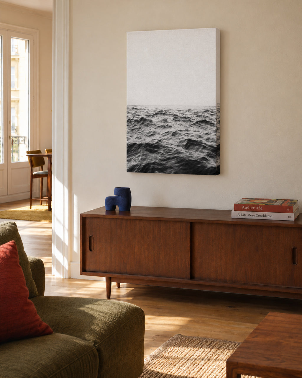 Sea BW - Unframed canvas in an interior