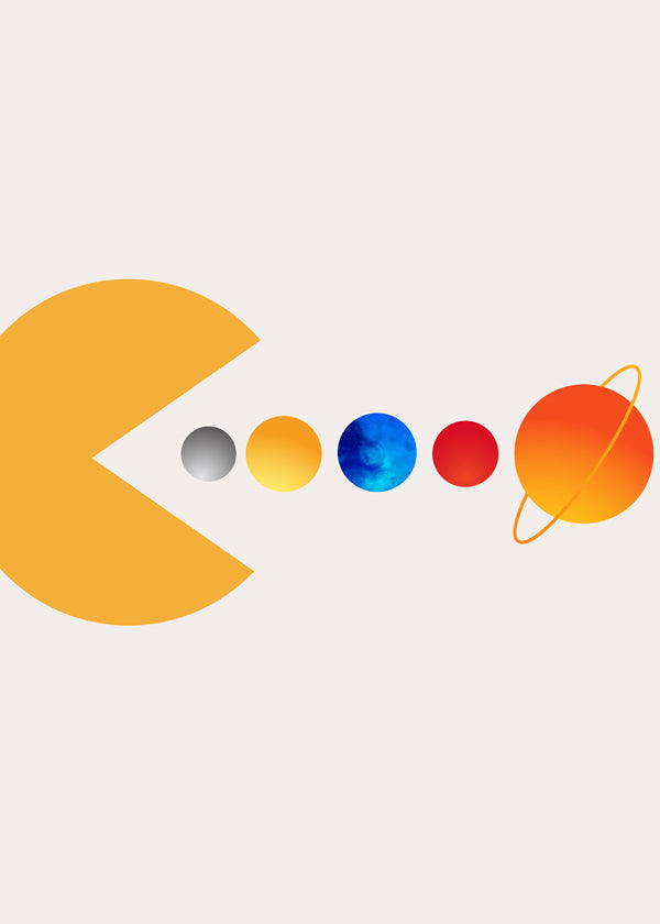 Ilustracja kosmiczna Pac‑Man i planety
