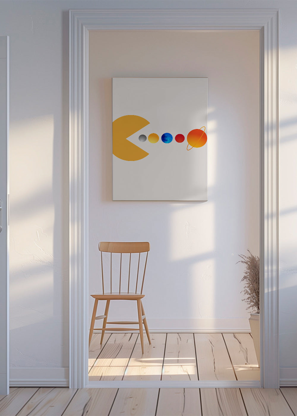 Ilustracja kosmiczna Pac‑Man i planety