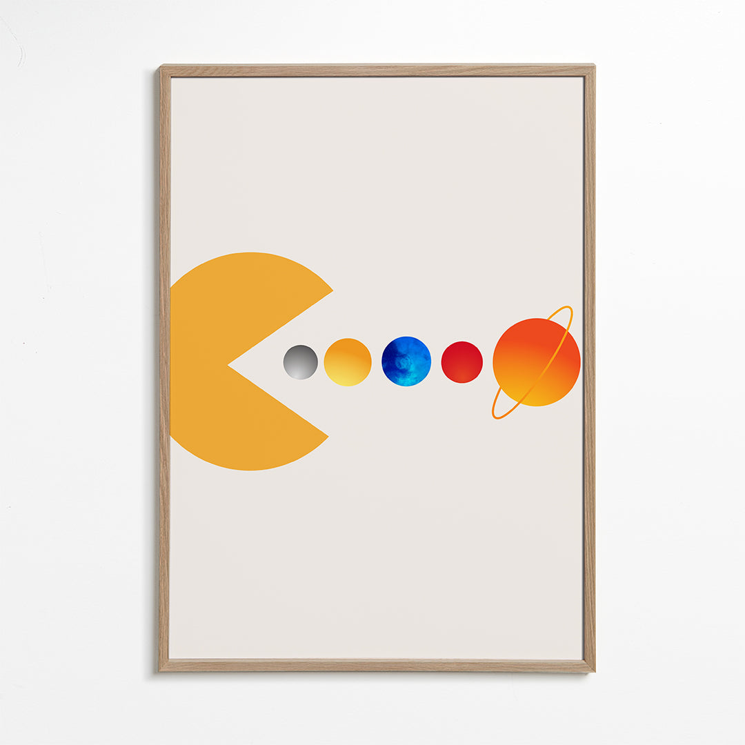 Ilustracja kosmiczna Pac‑Man i planety